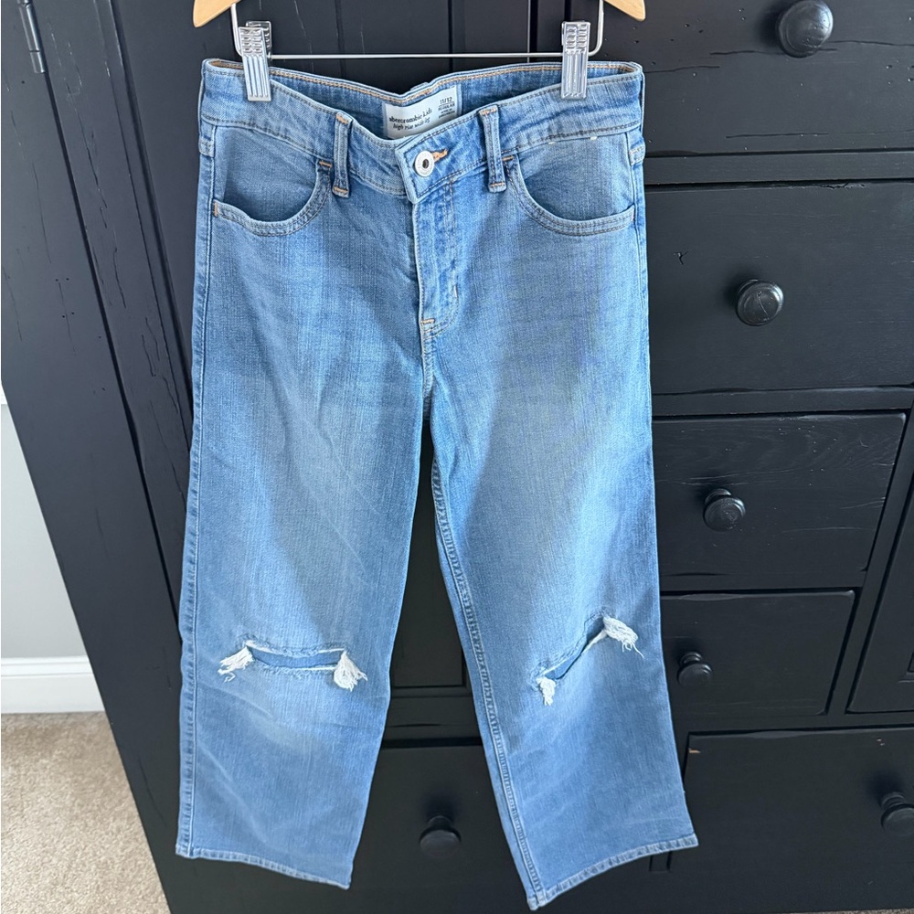 Abercrombie Kids Girls Wide Leg Distressed Blue Jeans